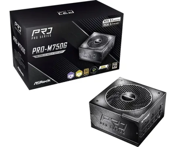 ASRock PRO-M750G čierna / Zdroj ATX / 750 W / 80 PLUS Gold / ATX 3.1 / 135 mm (90-UXR075-GFEAA2)