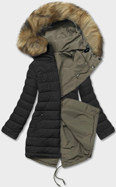 Dámska obojstranná zimná bunda Khaki-black (2M-21508) odstíny černé XXL (44)