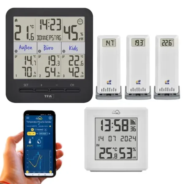 TFA 35.8109 / Meteostanica / WiFi brána + bezdrôtový teplomer / 3 čidlá / dosah 100 m
