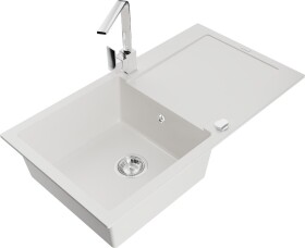 MEXEN/S MEXEN/S - Leo granitový drez 1-miska s odkvapkávačom vrátane batérie Rita, biela 6501-20-670300-00