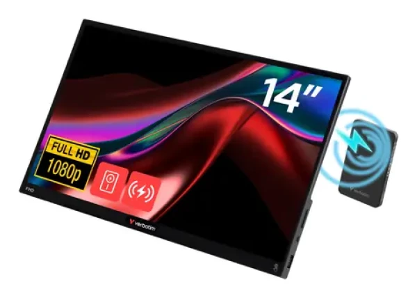 14" Verbatim LIGHT čierna / Prenosný dotykový monitor / IPS / FHD 1920x1080 / 5000mAh / 2x USB-C+HDMI / repro (32088)
