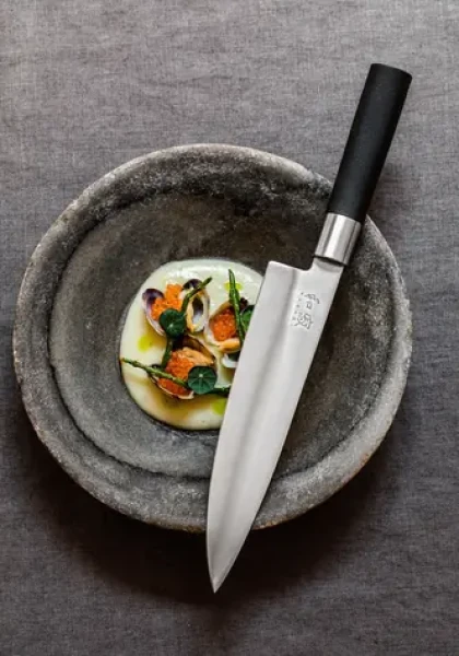 KAI Kuchársky nôž Wasabi Black 23 cm / Nerezová oceľ 6A/1K6 / Tvrdosť 58 HRC / Rukoväť z PP plastu (6723C)