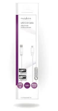 Nedis USB kábel USB-A - Micro-B biela / USB kábel / USB 2.0 / 480 Mbps / 1 m / plochý (CCGP60410WT10)