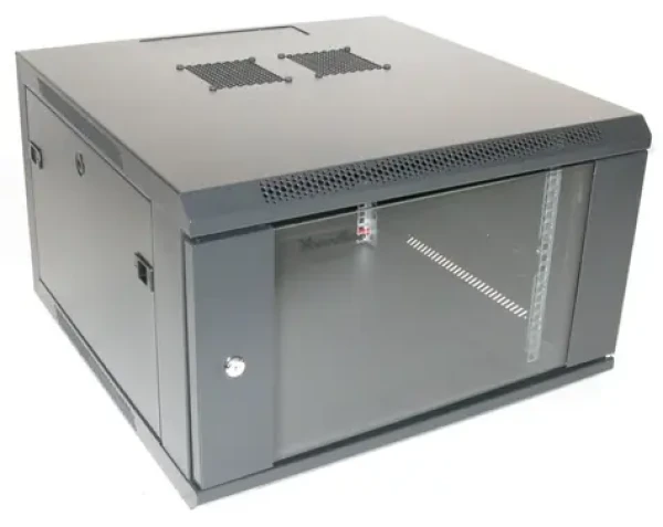 Xtendlan Nástenný rozvádzač 6U čierny / Nástenný rozvádzač / 19" / 600x600 mm / nosnosť 60 kg / sklenené dvere (WM-6U-66-BLACK-P)