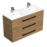 Kúpeľňová skrinka s čiernou úchytkou a umývadlom SAT Cube Way 120x71x46 cm dub Hickory mat CUBE46C1203DHMOD CUBE46C1203DHMOD
