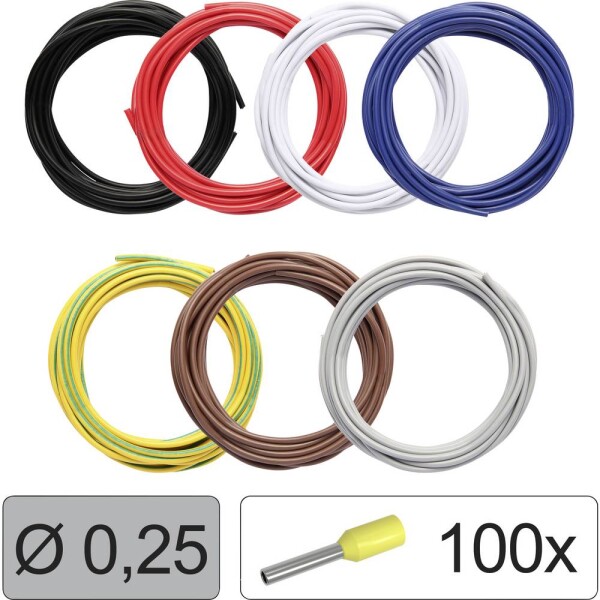 Quadrios 25CW111 jeden drôt, LiFY, 0.25 mm², čierna, červená, biela, modrá, žltozelená, hnedá, sivá, 1 sada; 25CW111