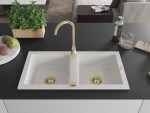 MEXEN/S MEXEN/S - Mario granitový drez 2-bowl 820x436 mm, biela, + zlatý sifón 6504822000-20-G