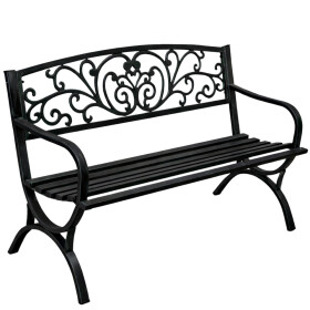 Mamido Záhradná kovová lavica pre 2 osoby dekoratívna čierna