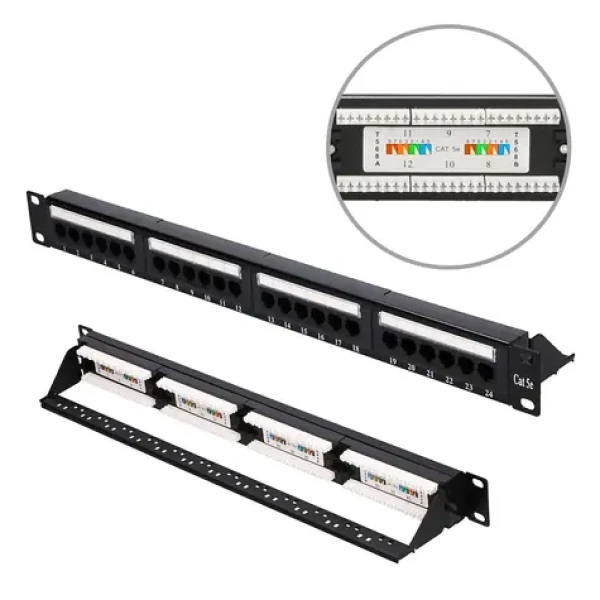 Extralink CAT5E UTP V2 čierny / Patch panel / 24 portov / 1U / RJ45 (EX.9809)