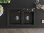 MEXEN/S MEXEN/S - Tomas granitový drez 2-bowl vrátane batérie Carla, čierna/zlatá metalik 6516-75-670700-70