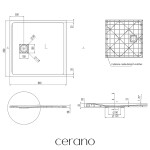 CERANO - Sprchová vanička štvorcová Pablo - SMC/minerálny kompozit - štruktúrovaná šedá - 80x80x3 CER-481297