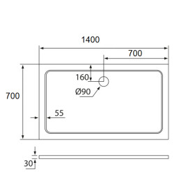 H K - THOR Sprchová vanička z liateho mramoru, obdĺžnik, 140x70x3 cm SE-THOR-14070