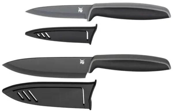 WMF Touch sada nožov 2 ks čierna / 1x nôž šéfkuchára 13 cm / 1x univerzálny nôž 9 cm / kryty čepele (18.7908.6100)