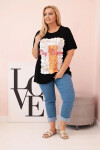 Dámska bavlnená blúzka v nadmernej veľkosti s potlačou "Day Dream" Black + Orange UNI