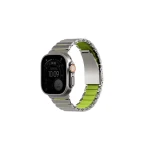 UNIQ Strova Flex remienok pre Apple Watch 49/46/45/44 mm, Titanium silver/Lime green (8886463697832)