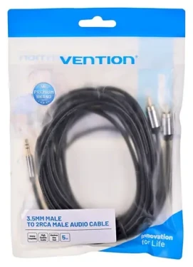 Vention BCFBJ čierna / Audio kábel / 2x RCA (Cinch) - 3,5 mm jack / 5 m (BCFBJ)