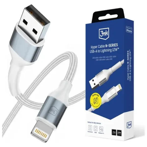 3mk Hyper kábel N-SERIES USB-A na Lightning 2m 5V/2.4A 12W biela (5903108680325)
