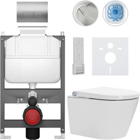 CERANO - Závesné WC s bidetom Basic/Cronus Premium - biela lesklá - WC tlačidlo Modulo/Strieborná - ovládanie zhora - predstenová inštalácia - 59,3x38,4 CER-8050BD86505