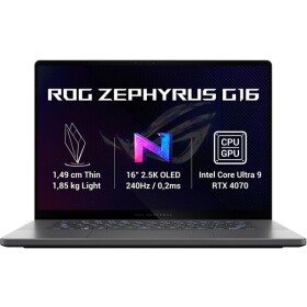 Asus ROG Zephyrus G16 čierna / 16 "OLED / Intel Core Ultra 9 185H 3.8GHz / 32GB / 1TB SSD / NV RTX4070 8GB / W11H (GU605MI-NEBULA044W)