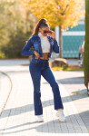 Sexy dark denim used look flarred Jeans denimblue