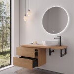 CERANO - Kúpeľňová skrinka Carole - dub medový + doska pod umývadlo Navira Pro - 36 mm + konzola čierna - 140x46x51,6 CER-606210