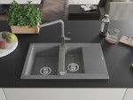 MEXEN/S MEXEN/S - Gaspar granitový drez 1.5 s odkvapkávačom vrátane batérie Flora, šedá 6507-71-670401-06