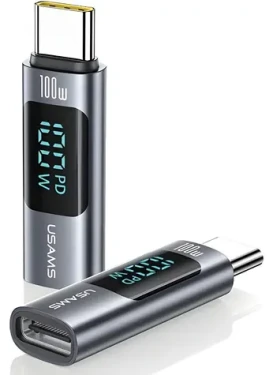 USAMS AU18 sivá / Adaptér / USB-C - USB-C / 100W / displej výkonu / hliník (SJ682TC01)