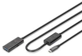 Digitus DA-73111 čierna / Aktívny predlžovací kábel / USB-C(M)-USB-A(F) / USB 3.2 Gen1 5 Gbps / 10 m (DA-73111)