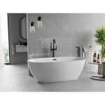MEXEN/S - Luvo Slim voľne stojaca vaňa 170 x 75, biela, sifón a prepad čierna 52801707500-70