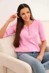 Dámska bavlnená blúzka s dlhými rukávmi a gombíkmi vo výstrihu svetlo ružová UNI