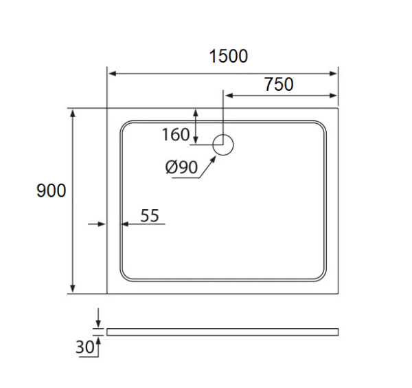 H K - THOR Sprchová vanička z liateho mramoru, obdĺžnik, 150x90x3 cm SE-THOR-15090
