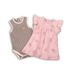 Dievčenská súprava, body a šaty, Minoti, CROWN 4, ružová - 80/86 | 12-18m