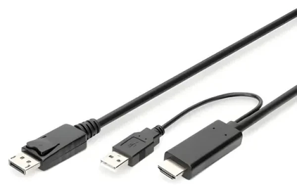 Digitus redukčný kábel HDMI/DisplayPort 2m čierna / Redukcia / 4K 30Hz / HDMI 1.4 / DisplayPort 1.2 (AK-330111-020-S)
