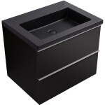 CERANO - Kúpeľňová skrinka Velora - čierna matná, úchytka chróm + umývadlo z lit. mramoru Ovo - čierna matná - 60,5x58x46,5 CER-979960