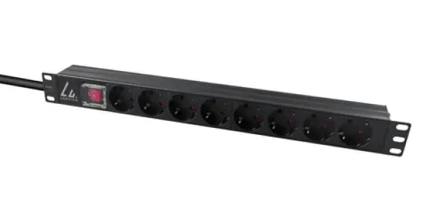 Lanview Rozvodný panel 19" 1U 8x Schuko / Rozvodný panel / 16 A / C14 / 2 m kábel / čierna (LVR-2MSCH-SCH-C13-8)