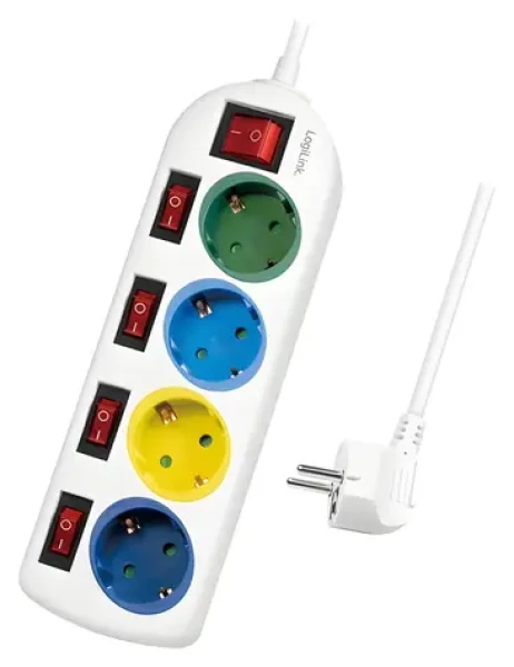 LogiLink predlžovací kábel 4X zásuvka biela / Predlžovací kábel / 1,5 m / Vypínače zásuviek / 16 A (LPS257)