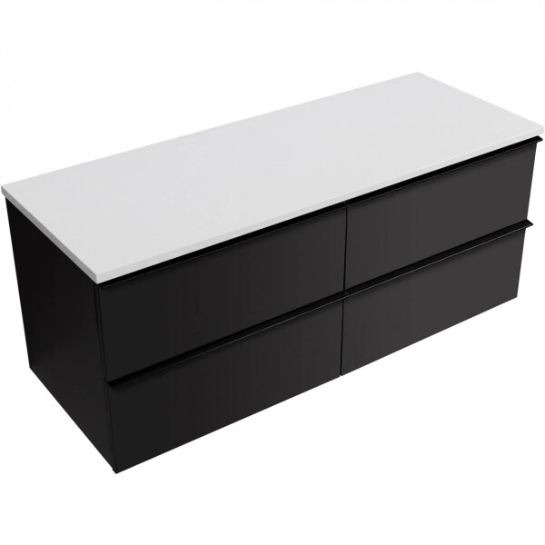 CERANO - Kúpeľňová skrinka Velora - čierna matná, úchytka čierna + doska z lit. mramoru Elanys - 12 mm - biela matná - 160x54,2x46,5 CER-679427