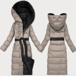 Obojstranná zimná bunda s pruhom Minority čierno-béžová (M2-6519-1+62) odstíny béžové L (40)