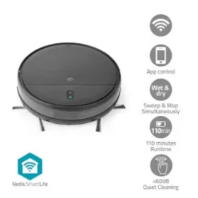 Nedis WIFIVCR001CBK čierna / Robotický vysávač 3v1 / zametanie vysávanie vytieranie / Wi-Fi / 0.2 l / 1400 Pa / HEPA (WIFIVCR001CBK)