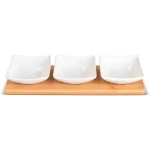 Lamart Bamboo Sada Servírovacie misky 3ks biela-hnedá / 26 x 8cm / porcelán-drevo (8590669368600)
