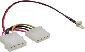 InLine Redukčný kábel 3-pin ventilátor na 2x Molex 4-pin / Kábel / 0,3 m (33344A)