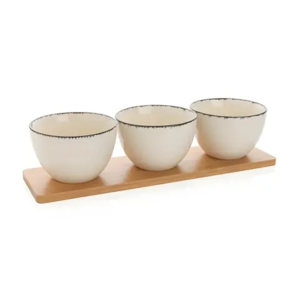Ukiyo Sada servírovacích misiek 3ks biela-čierna / 13 x 8 cm / keramika / bambusová tácka