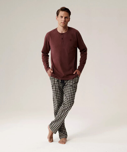 Pyžamo Atlantic NMP-394 dlhé/r S-2XL šedá melanžově červená S