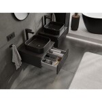 MEXEN/S - Rivel kúpeľňová skrinka pod umývadlo 50 cm s doskou, 1 šuplík, reliéf, čierna mat 91A20-05023-1-BFC71