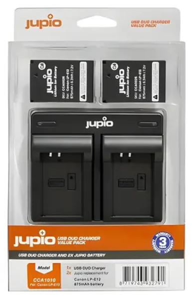 JUPIO Set 2x LP-E12 + duálna nabíjačka / Sada batérií a nabíjačka / 875 mAh / pre Canon (CCA1010)