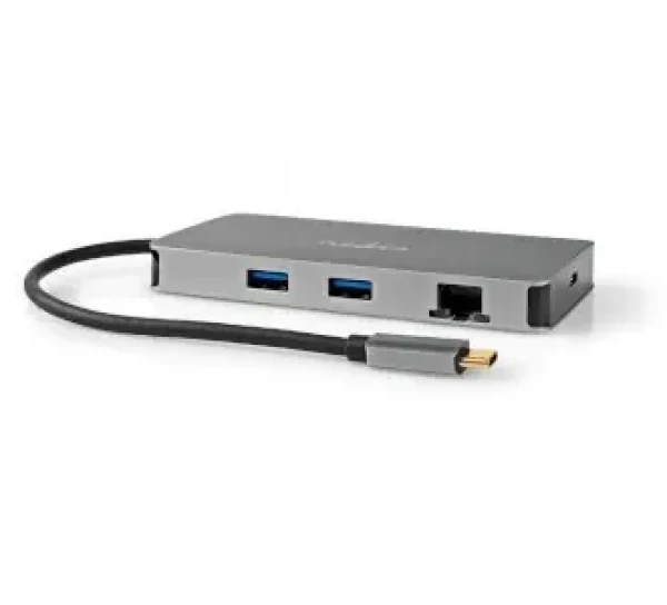 Nedis USB-C hub 7v1 antracit / USB hub / USB 3.2 Gen 1 / 2x HDMI / RJ45 / SD microSD / PD 100W (CCBW64250AT02)