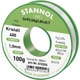 Stannol Ecology TS spájkovací cín bez olova cievka Sn95,5Ag3,8Cu0,7 REL0 100 g 1 mm; 810006