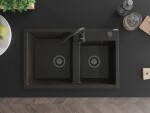 MEXEN/S MEXEN/S - Tomas granitový drez 2-bowl 800 x 500 mm, čierna/zlatý metalik, + čierny sifón 6516802000-75-B