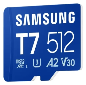 Samsung T7 modrá / Pamäťová karta microSDXC / 512 GB / UHS-I U3 / Class 10, V30, A2 / čítanie: 170 MB/s / zápis: 30 MB/s (MB-MB512T/WW)