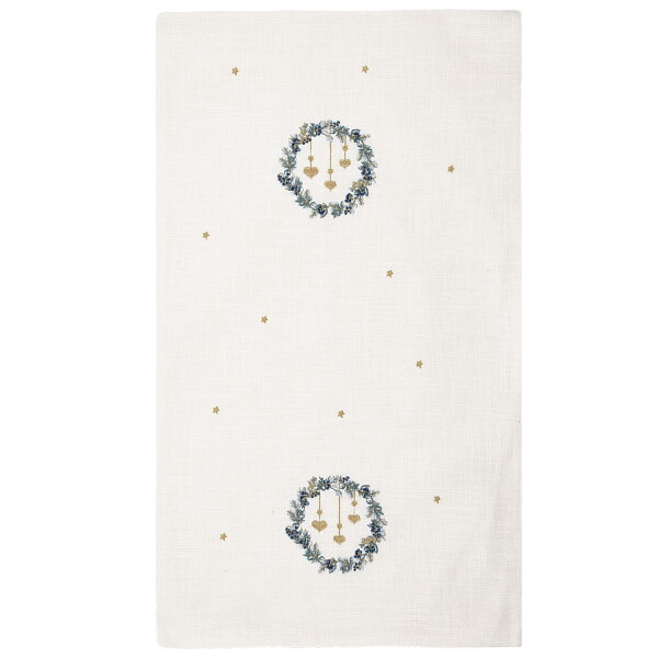 GREEN GATE Stolový behúň s výšivkou Zelda White 45 × 140 cm